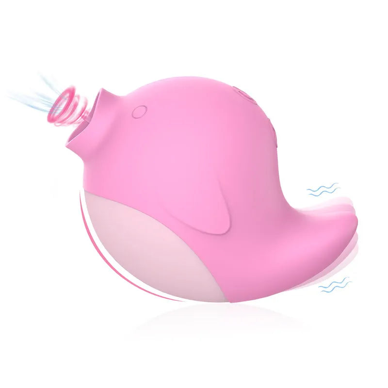 Fizzglow Chirp Clitoral Vibrator featuring a soft pink bird-dolphin hybrid contour with 10 tongue-licking waves