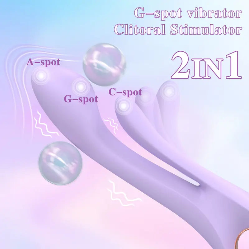 Fizzglow Clasp 9-Mode Dual Motor G-Spot & Clitoral Rabbit Vibrator in soft purple silicone with ergonomic finger ring