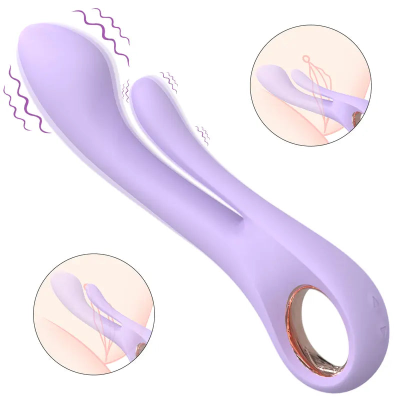 Fizzglow Clasp 9-Mode Dual Motor G-Spot & Clitoral Rabbit Vibrator in soft purple silicone with ergonomic finger ring