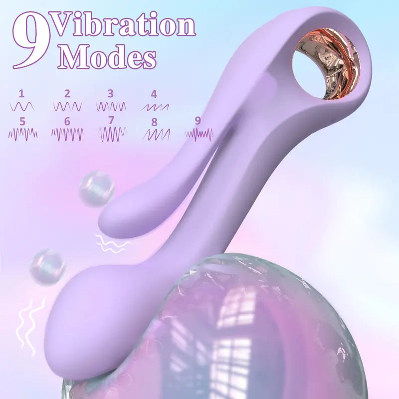 Fizzglow Clasp 9-Mode Dual Motor G-Spot & Clitoral Rabbit Vibrator in soft purple silicone with ergonomic finger ring