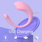 Pink Contour wearable G-spot vibrator showing DC USB charging port with multi-device compatibility icons