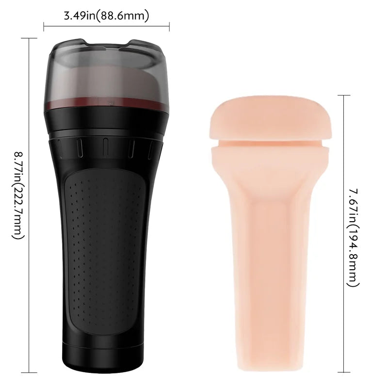 Black Core manual stroker with stealth flashlight design and frosted cap