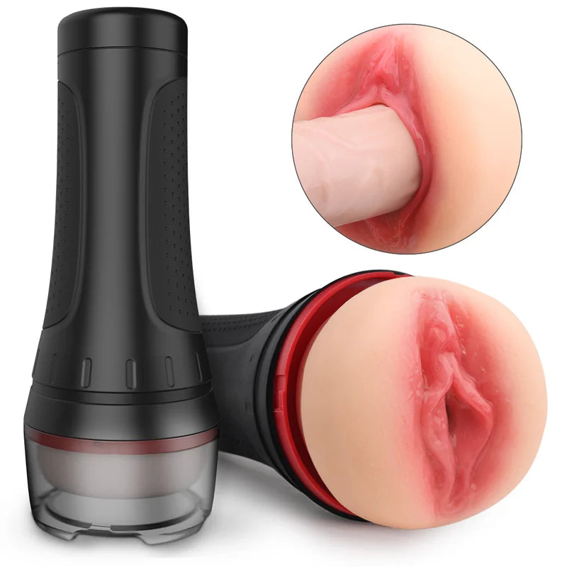 Black Core manual stroker with stealth flashlight design and frosted cap