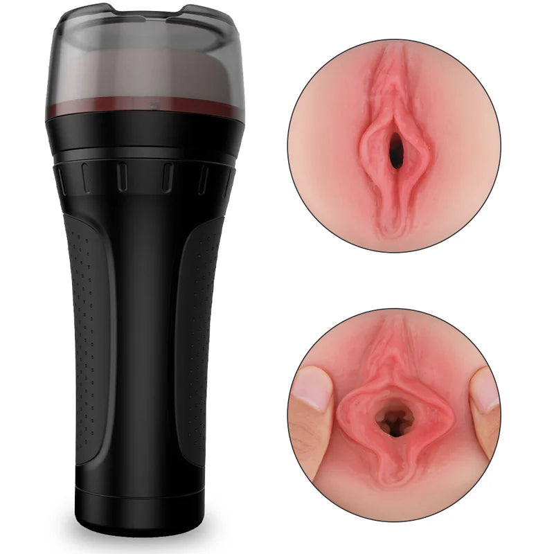 Black Core manual stroker with stealth flashlight design and frosted cap