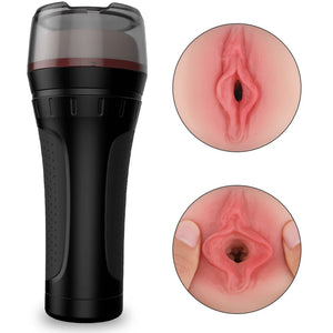 Black Core manual stroker with stealth flashlight design and frosted cap