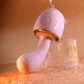 Cozy dual stimulation g-spot vibrator with ribbed insertion shaft and warming clitoral suction head