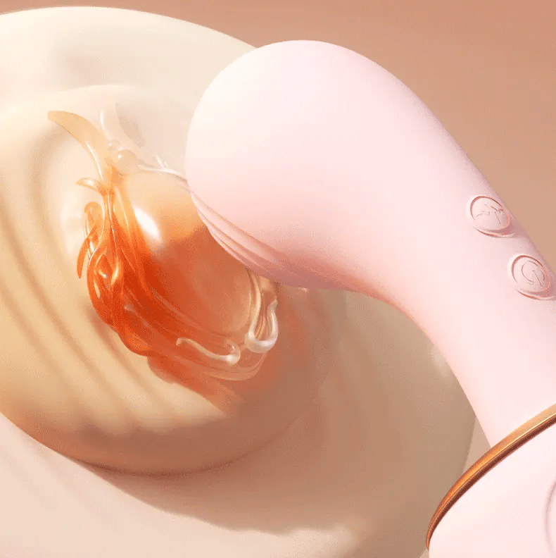 Cozy dual stimulation g-spot vibrator with ribbed insertion shaft and warming clitoral suction head