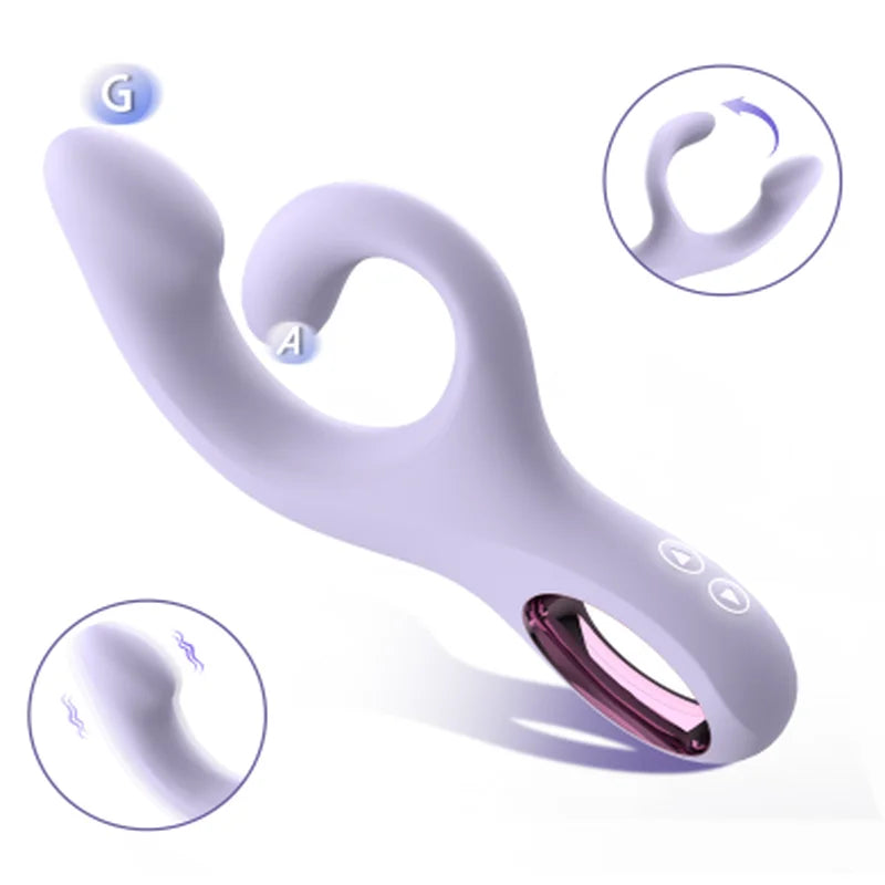 Crescent rabbit vibrator in Twilight Violet with adaptive flex design and dual motors by Fizzglow