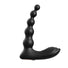 Product studio shot of the Black Fizzglow Crest Prostate Massager with beaded shaft and ribbed perineum base
