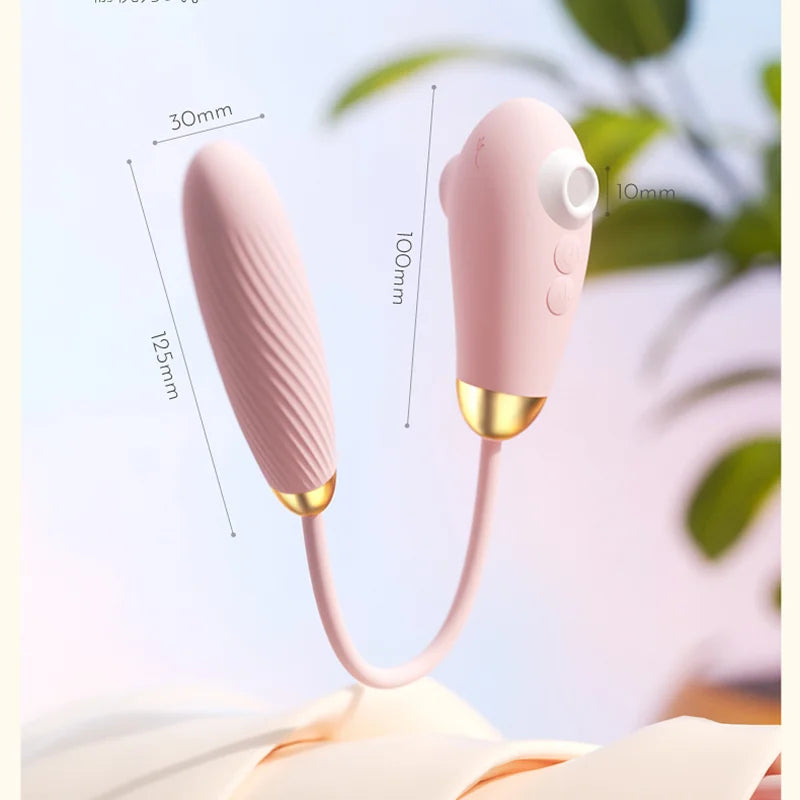 Fizzglow Dew flexible U-shaped G-spot vibrator with dual stimulation suction port and tongue licking profile in pastel pink