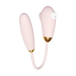 Fizzglow Dew flexible U-shaped G-spot vibrator with dual stimulation suction port and tongue licking profile in pastel pink