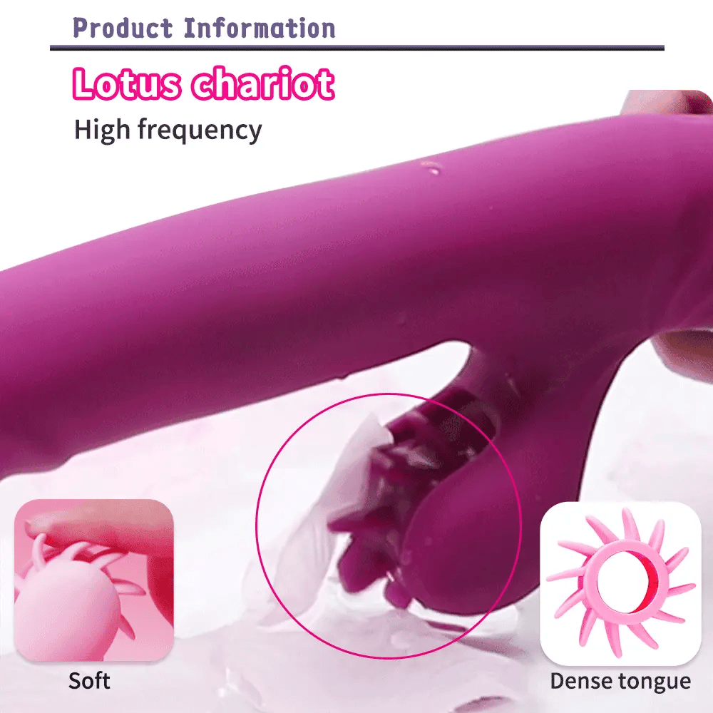Flare 2-in-1 g-spot rabbit vibrator with 9 licking modes and an automatic thrusting shaft featuring a smart LCD screen
