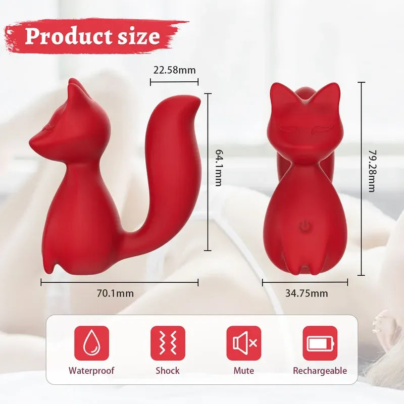 Product dimensions diagram for Foxy G-spot vibrator showing 0.89-inch tail diameter and ergonomic fox handle