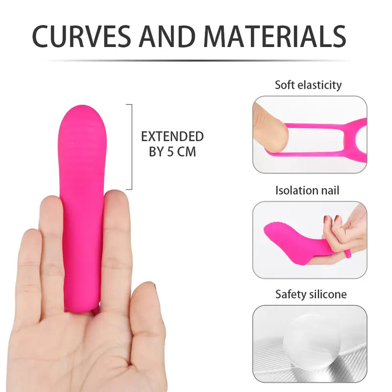 Close-up of the contoured body-safe silicone tip on the Glide Finger Vibrator for targeted G-spot stimulation.