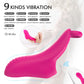 Hand holding the compact wireless remote control next to the 9-mode Glide G-Spot Finger Vibrator.