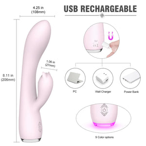 Fizzglow Glow G-Spot Rabbit Vibrator in light pink featuring flexible clitoral ears and a base LED breathing light.