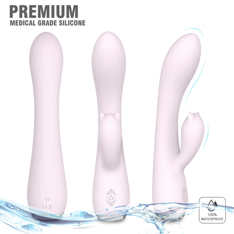 Fizzglow Glow G-Spot Rabbit Vibrator in light pink featuring flexible clitoral ears and a base LED breathing light.