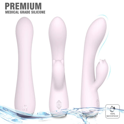 Fizzglow Glow G-Spot Rabbit Vibrator in light pink featuring flexible clitoral ears and a base LED breathing light.