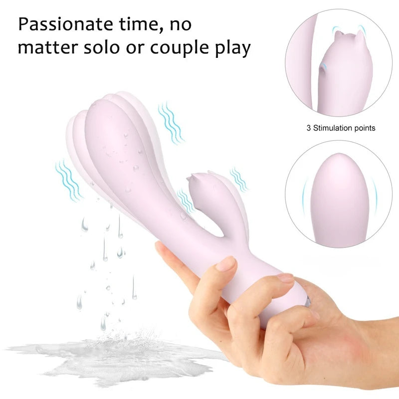 Fizzglow Glow G-Spot Rabbit Vibrator in light pink featuring flexible clitoral ears and a base LED breathing light.
