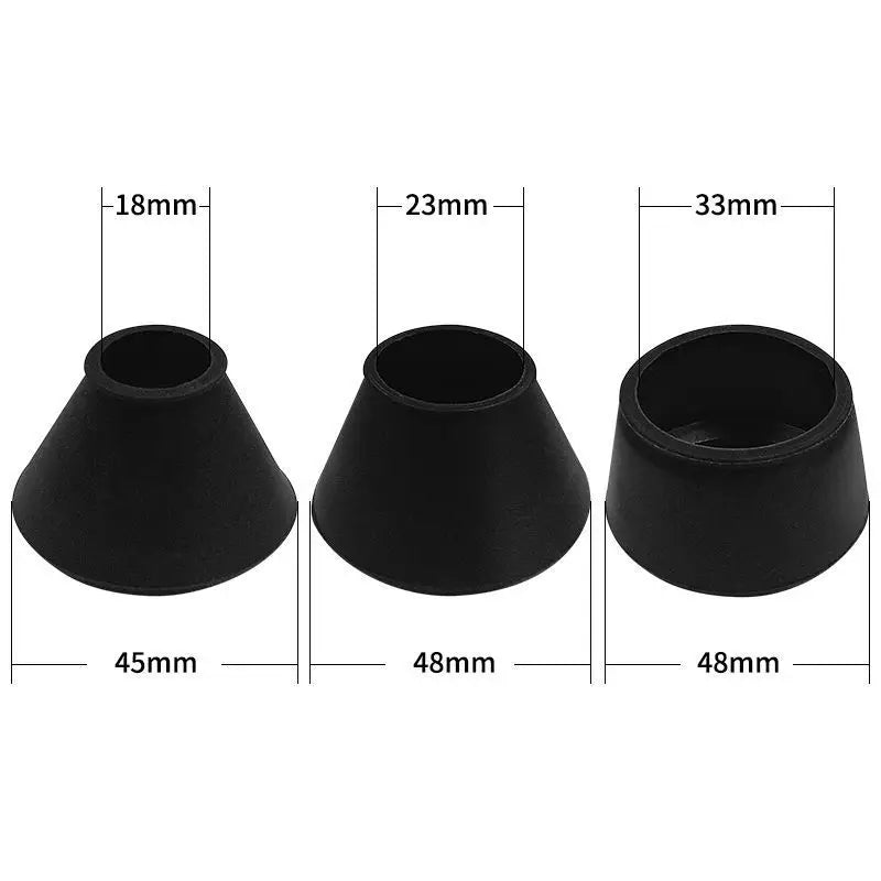 Dimensional diagram of 3 interchangeable body-safe silicone base sleeves for Fizzglow Grip Male Vacuum Trainer: Small 0.71" (18mm), Medium 0.91" (23mm), and Large 1.30" (33mm)