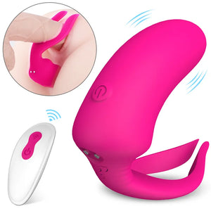 Rose red Haven Remote Control Anal Vibrator with wireless remote and dual-ear clitoral stimulation design