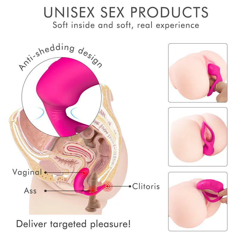 Anatomical diagram of Haven Remote Control Anal Vibrator showing internal anal entry and dual-ear clitoral hug