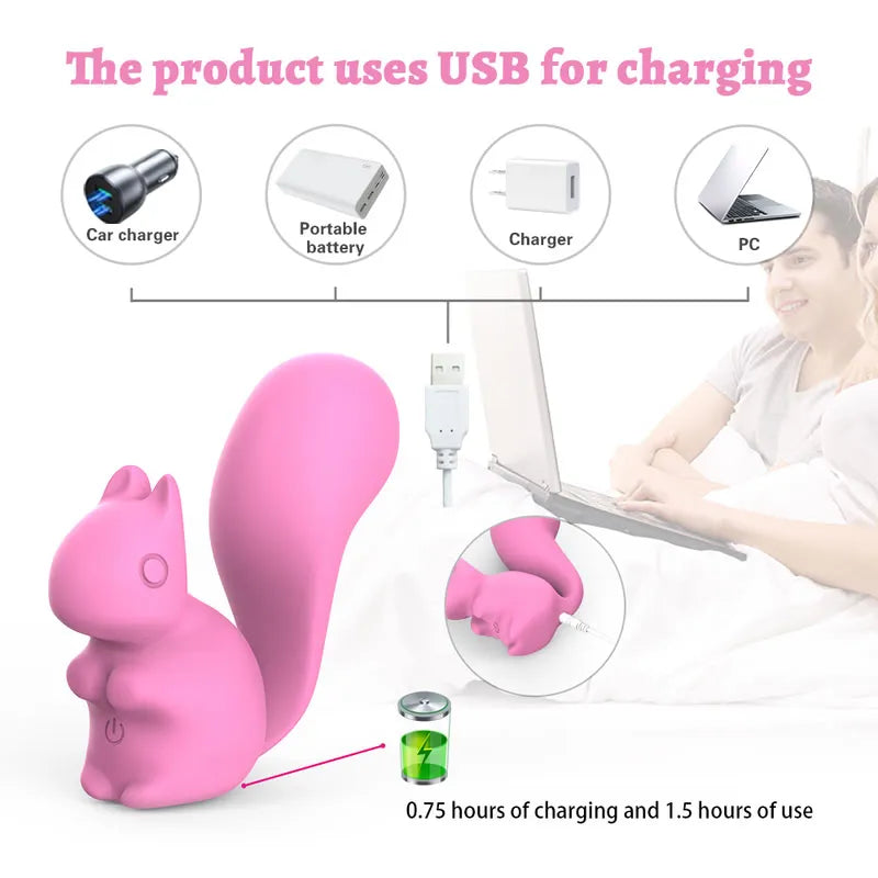 USB charging setup for Nutty G-spot vibrator offering 45-minute charge for 90-minute runtime
