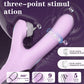 Fizzglow Omni Rabbit Vibrator demonstrating three-point stimulation for clitoris, G-spot, and A-spot with 360-degree rotating beads and interchangeable heads