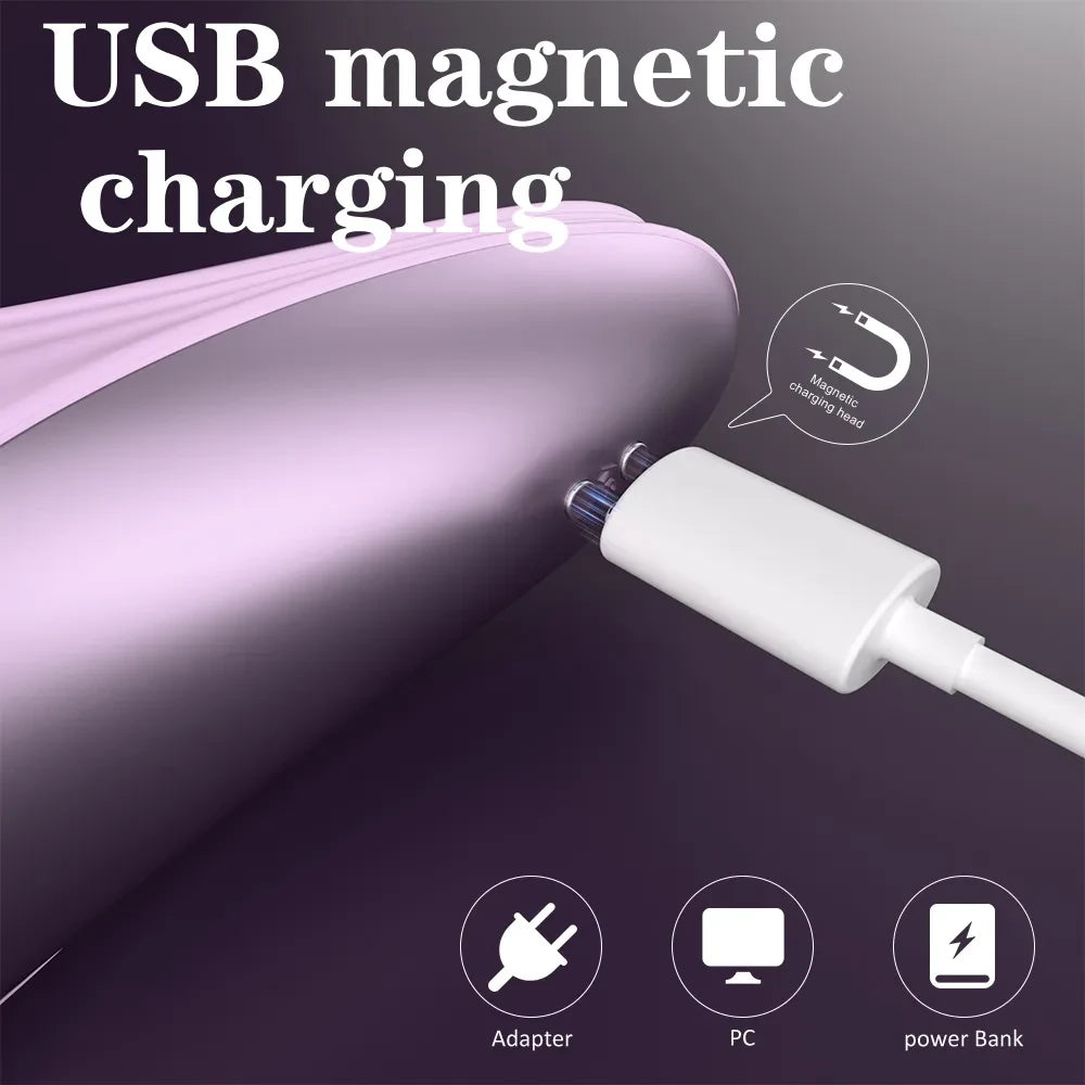 USB magnetic charging port and cable connection on the handle of Fizzglow Omni Rabbit Vibrator