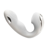 Isolated view of the Fizzglow Pearl Wearable G-Spot Vibrator in Pure White with microcurrent electrode and clitoral suction nozzle