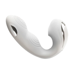 Isolated view of the Fizzglow Pearl Wearable G-Spot Vibrator in Pure White with microcurrent electrode and clitoral suction nozzle