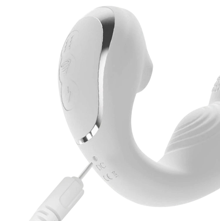 Close-up of pin-point DC USB charging port on the Fizzglow Pearl Wearable G-Spot Vibrator in Pure White