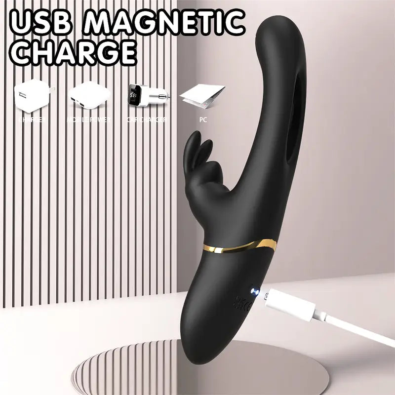 Fizzglow PulseRabb G-Spot Rabbit Vibrator featuring 9 mechanical knocking rhythms and IPX7 waterproof body-safe silicone construction.