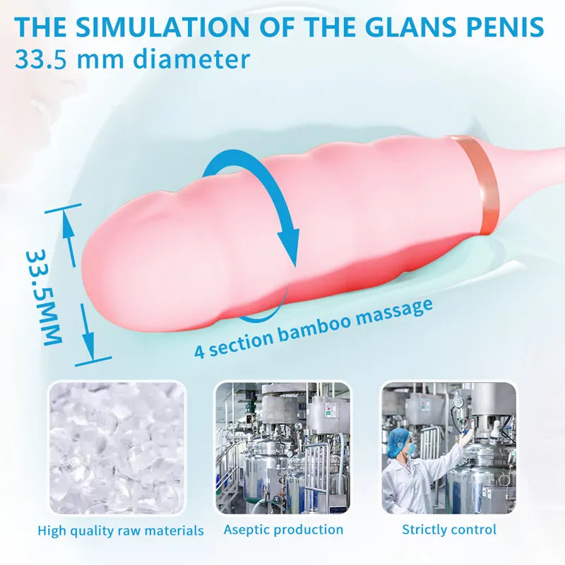 Fizzglow Ripple G-Spot Clitoral Vibrator featuring a 33.5mm diameter 4-ring bamboo textured shaft with body-safe silicone production standards.