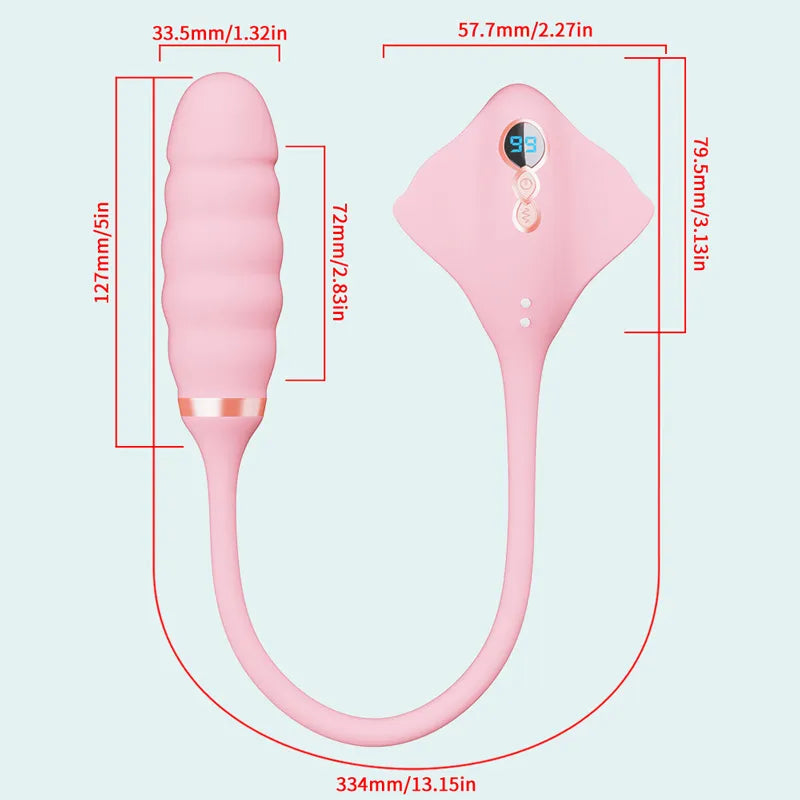 Product dimension diagram of the Fizzglow Ripple G-Spot Clitoral Vibrator showing total length of 334mm, insertable depth of 72mm, and 33.5mm shaft width.