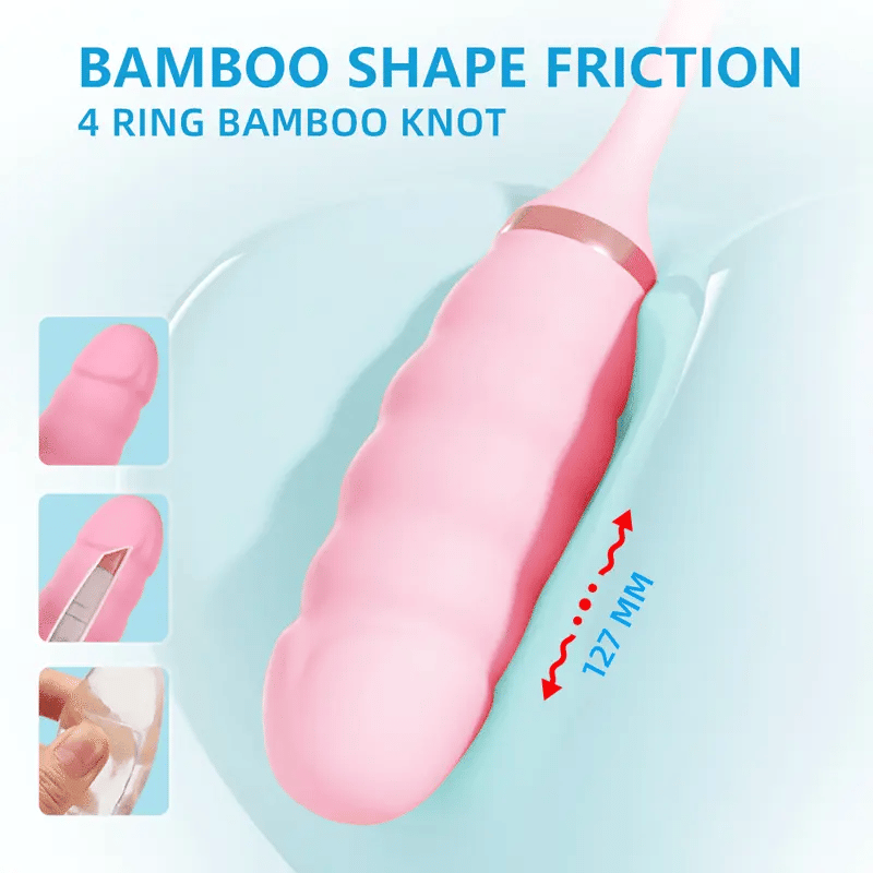Diagram of the 4-ring bamboo knot design providing layered friction and 127mm insertable length on the Fizzglow Ripple Vibrator.