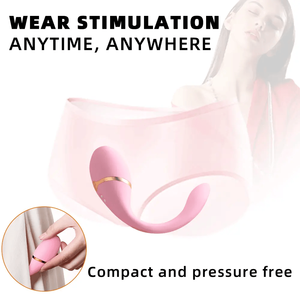 Fizzglow Sway pink wearable G-spot vibrator with wireless remote control showing its ergonomic contours.
