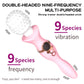 Infographic highlighting the double-headed 9-frequency vibration modes of the Fizzglow Tide wand vibrator for multi-purpose stimulation.