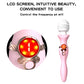 Close-up of the illuminated smart LCD display screen on the Fizzglow Tide wand vibrator showing active frequency level.