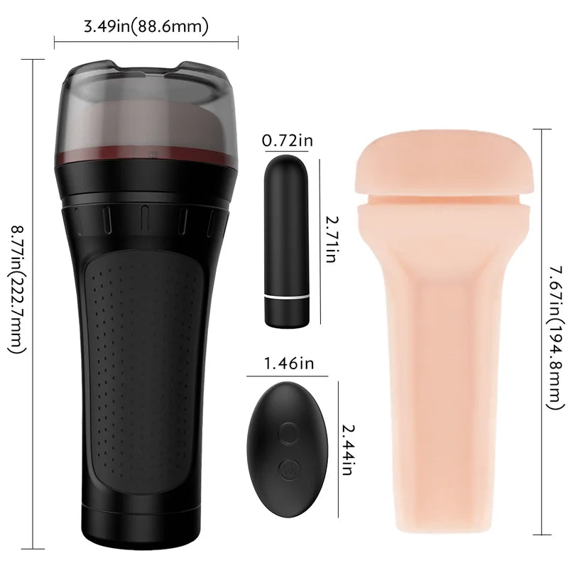 Black Tremor remote control male stroker with wireless vibrating bullet