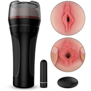 Black Tremor remote control male stroker with wireless vibrating bullet
