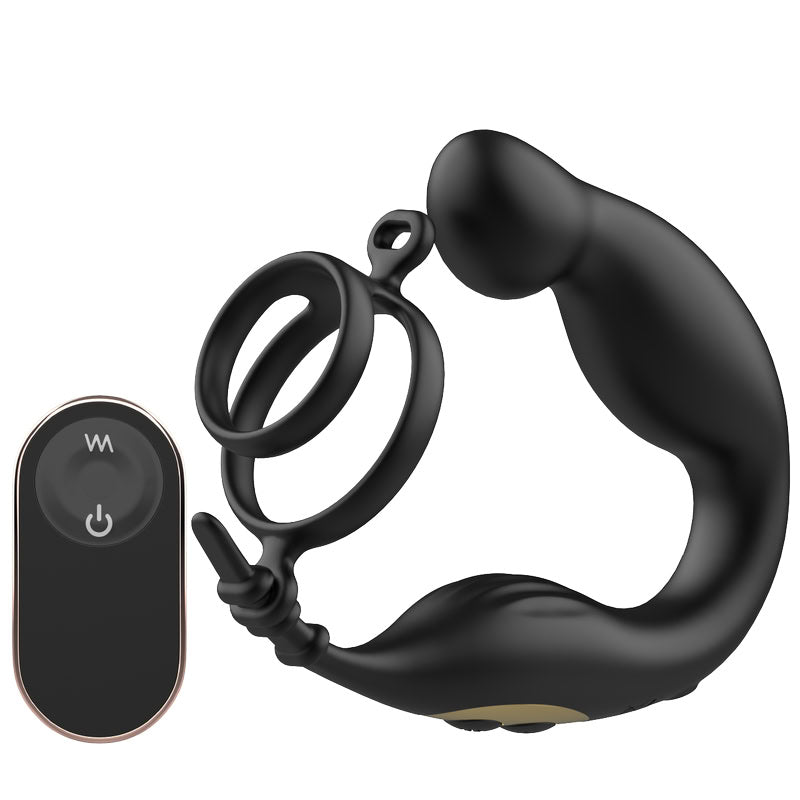 The Trigger Automatic Tapping Anal Vibrator with remote control and dual supportive cock rings for men