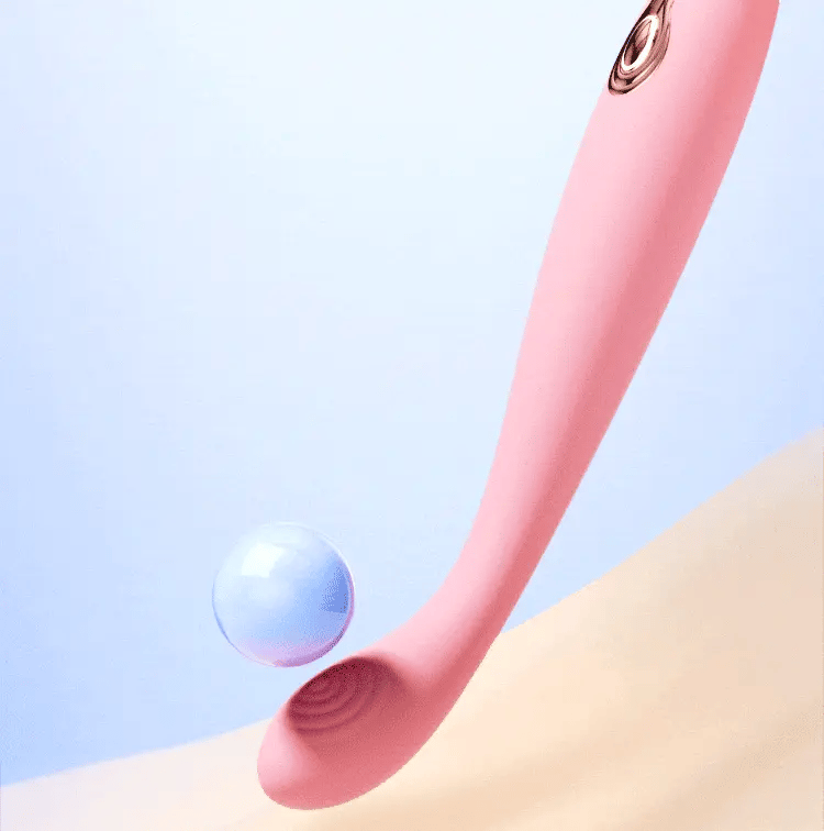 Twirl pink slim waisted g-spot vibrator with ribbed fingerprint texture showing silk soft silicone bendable body