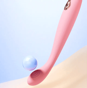 Twirl pink slim waisted g-spot vibrator with ribbed fingerprint texture showing silk soft silicone bendable body