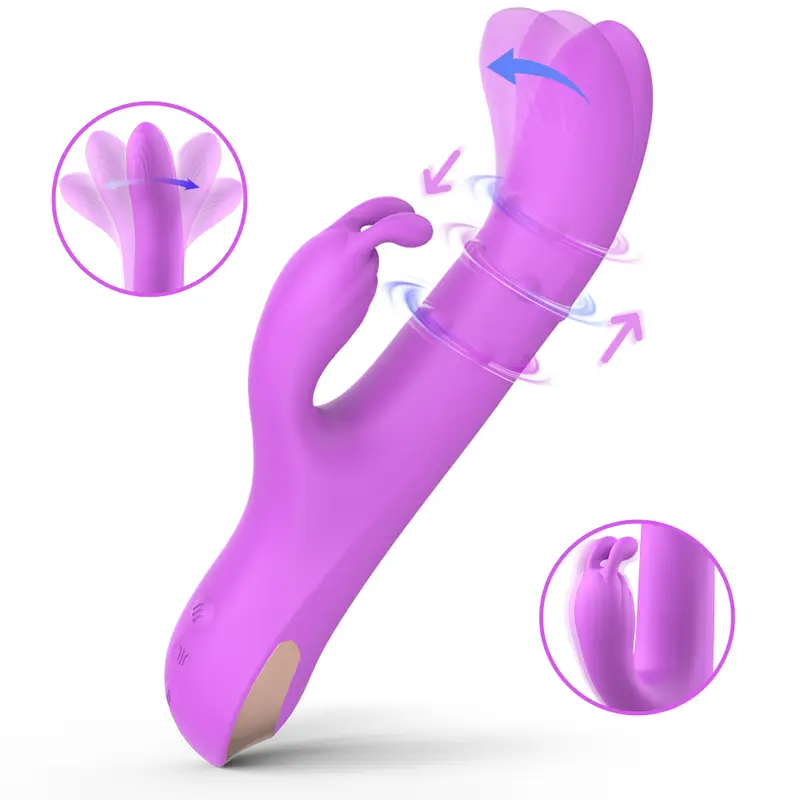 The Vesper G-Spot Rabbit Vibrator featuring an automatic telescopic ridged shaft made of premium body-safe silicone and flexible ears for clitoral stimulation.