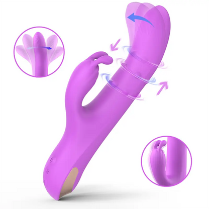 The Vesper G-Spot Rabbit Vibrator featuring an automatic telescopic ridged shaft made of premium body-safe silicone and flexible ears for clitoral stimulation.