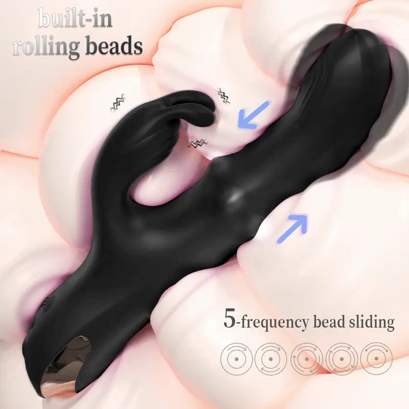 The Vesper G-Spot Rabbit Vibrator featuring an automatic telescopic ridged shaft made of premium body-safe silicone and flexible ears for clitoral stimulation.