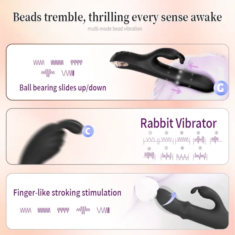 The Vesper G-Spot Rabbit Vibrator featuring an automatic telescopic ridged shaft made of premium body-safe silicone and flexible ears for clitoral stimulation.