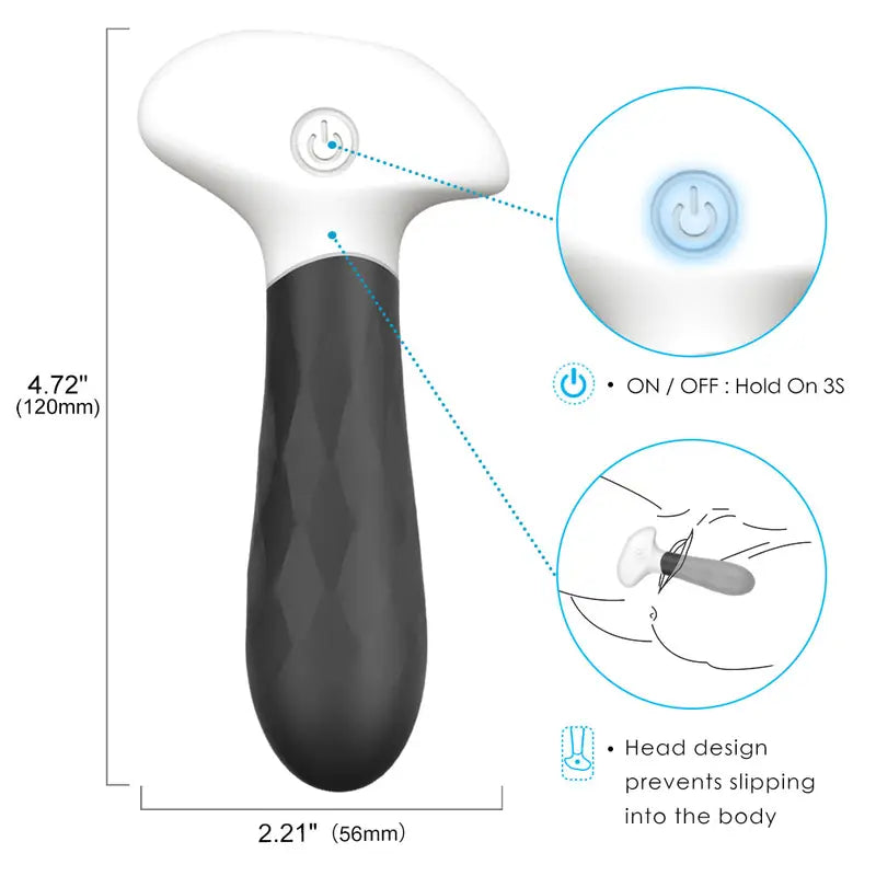 Product dimensions and safety T-handle base design of Fizzglow Vortex prostate massager