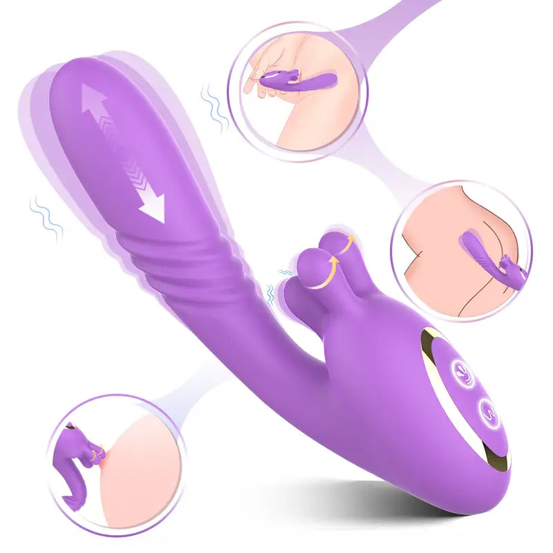 Flutter G-Spot Rabbit Vibrator with three-ear clitoral pinching mechanism and automatic thrusting premium silicone shaft